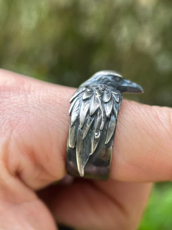 Viking Raven Ring Odin Hugin Munin Norse Mythology Jewelry Pagan Gift for Him Nordic Spirit Animal Band Anniversary Men's Accessory - Image 7