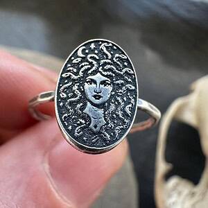 Sterling Silver Medusa Ring – Greek Mythology Oval Signet – Serpent Jewelry Snake Goddess – Pagan Witchy Ring – Handmade Occult Dark Fantasy