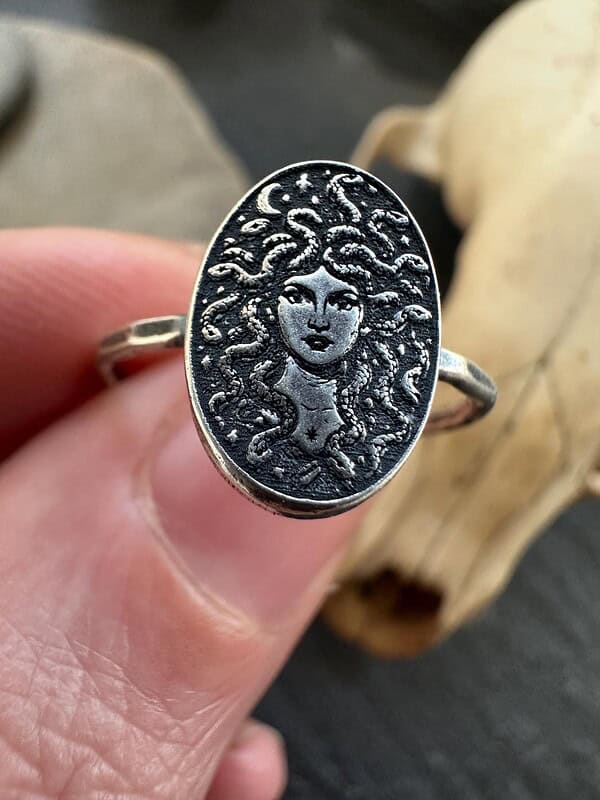 Sterling Silver Medusa Ring – Greek Mythology Oval Signet – Serpent Jewelry Snake Goddess – Pagan Witchy Ring – Handmade Occult Dark Fantasy - Image 5