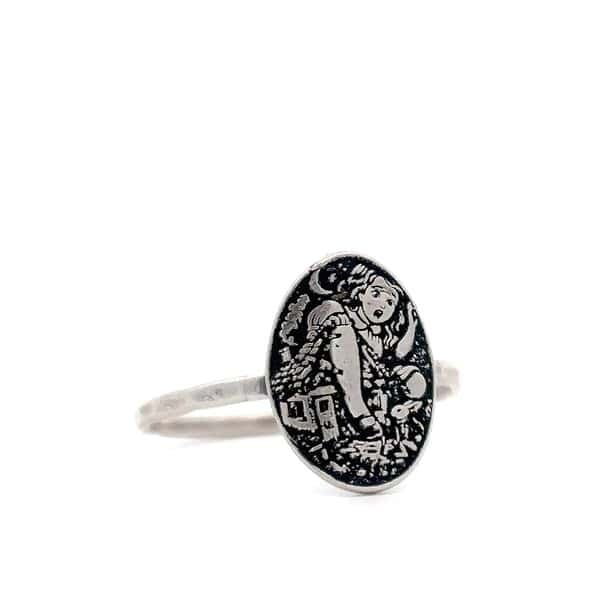 Sterling Silver Alice in Wonderland Ring, Storybook Jewelry with White Rabbit House Scene - Image 2