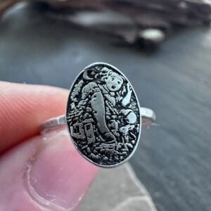 Sterling Silver Alice in Wonderland Ring, Storybook Jewelry with White Rabbit House Scene