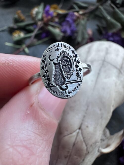 Sterling Silver Cat Ring - I Do Not Think Therefore I Do Not Am