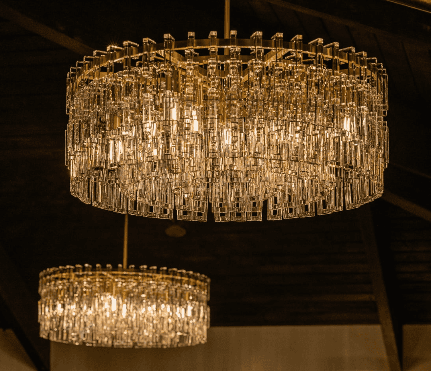 View of two chandeliers