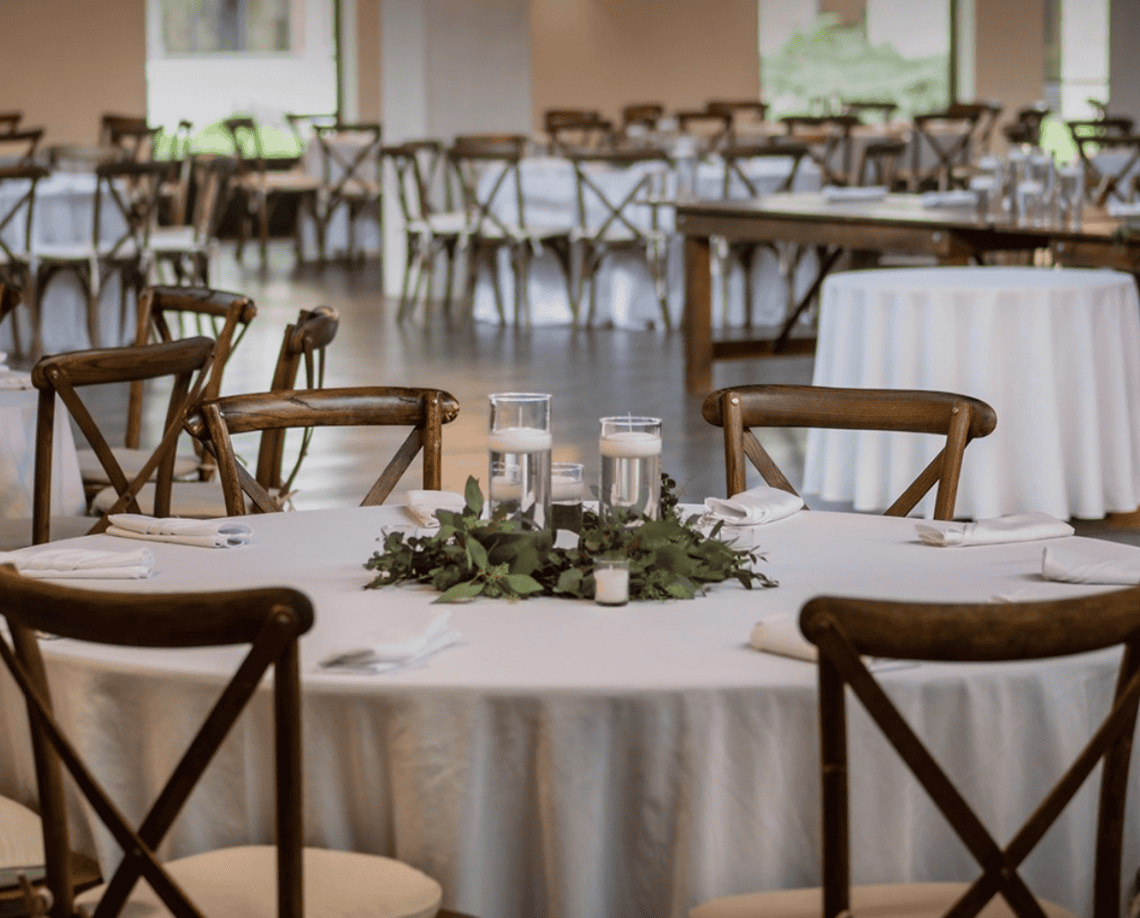 Closeup of a table set for a wedding