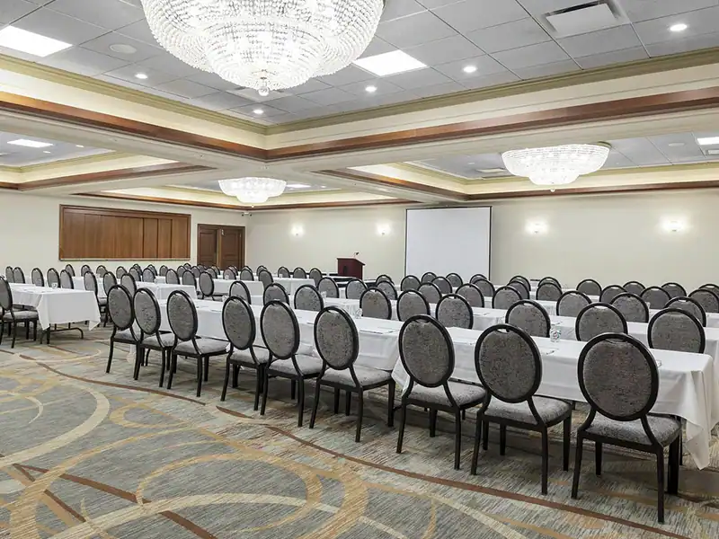 A long table with chairs.