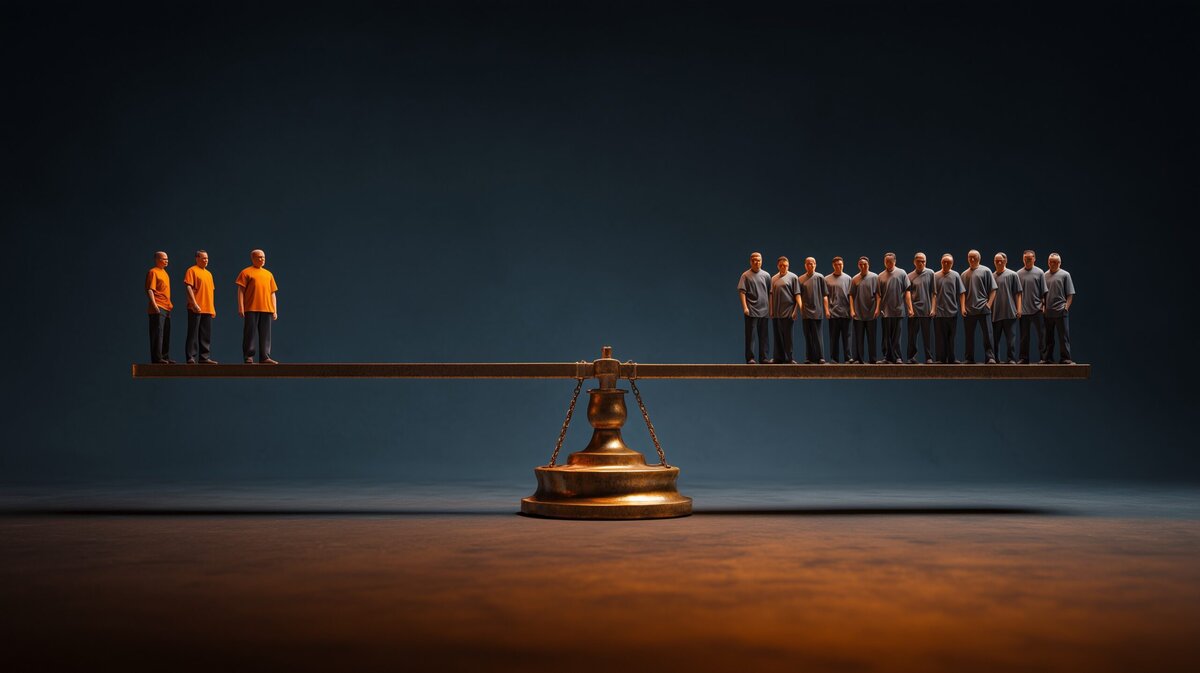 Balance scale with people