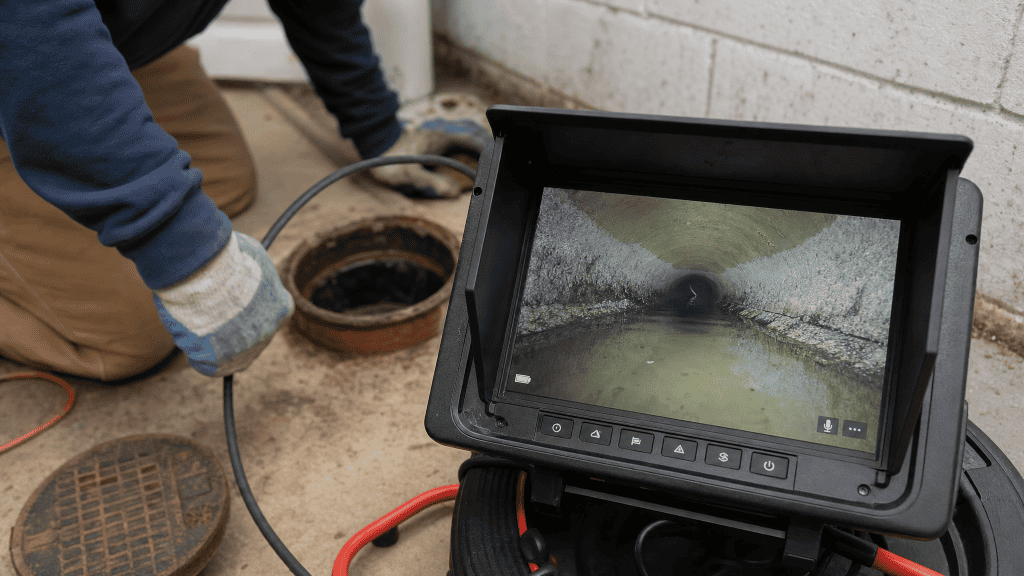Thompson Trenchless and Hydro Jetting checks inside pipes with a camera to find problems without digging. Thompson Trenchless and Hydro Jetting checks inside pipes with a camera to find problems without digging.