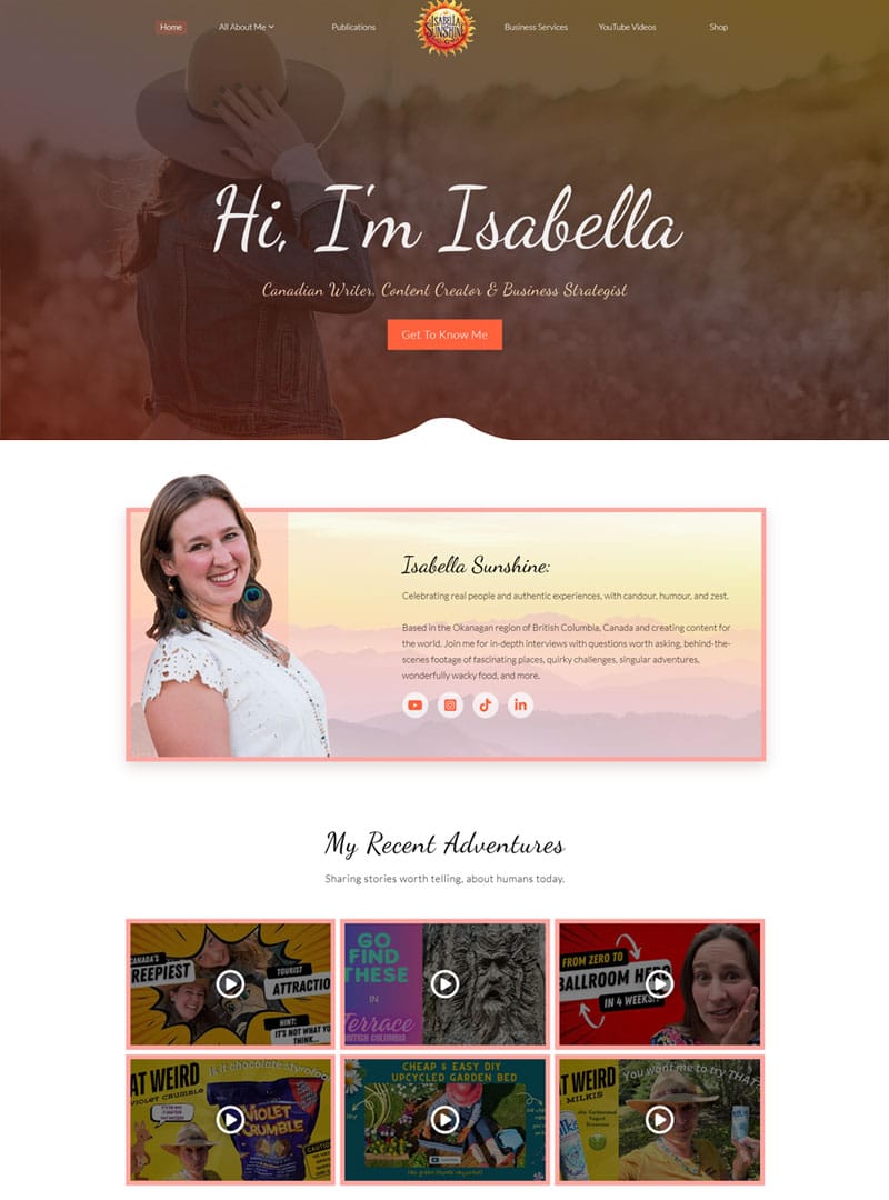 Personal website showcasing Isabella's adventures.
