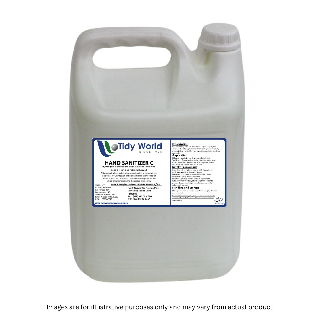 TIDY HAND SANITIZER C | HYDROGEN PEROXIDE BASED HAND SANITIZING LIQUID HYDROGEN-5L