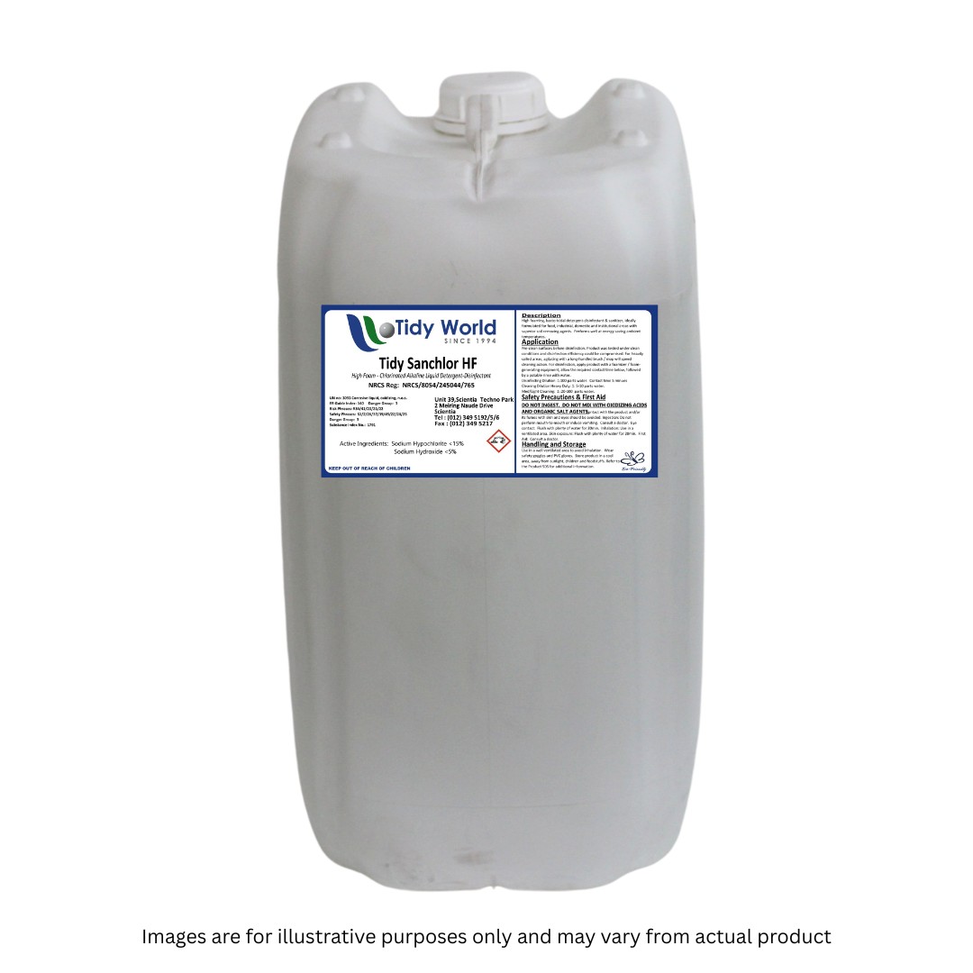 TIDY SANCHLOR HF | CHLORINATED ALKALINE DETERGENT OR DISINFECTANT-25L