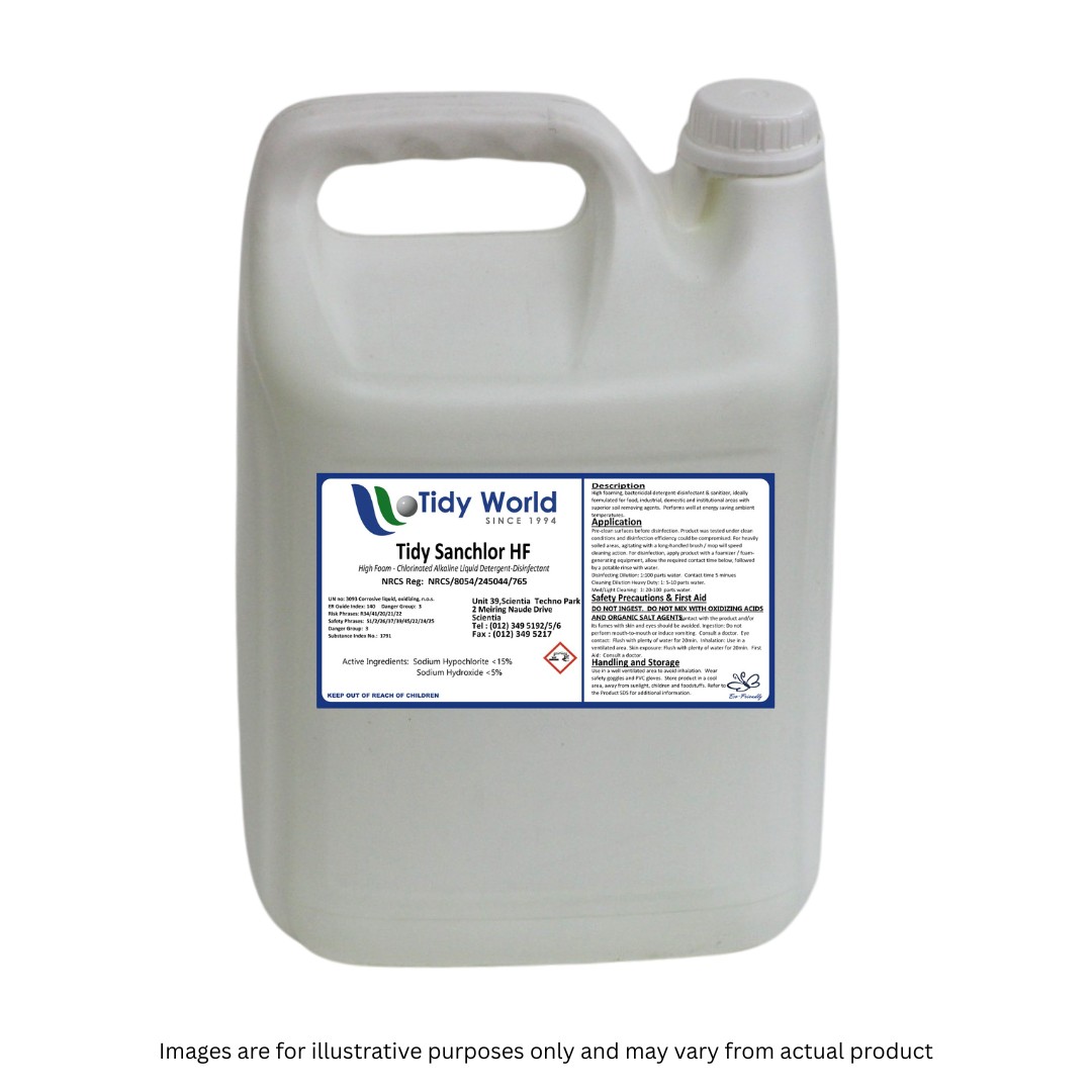 TIDY SANCHLOR HF | CHLORINATED ALKALINE DETERGENT OR DISINFECTANT-5L