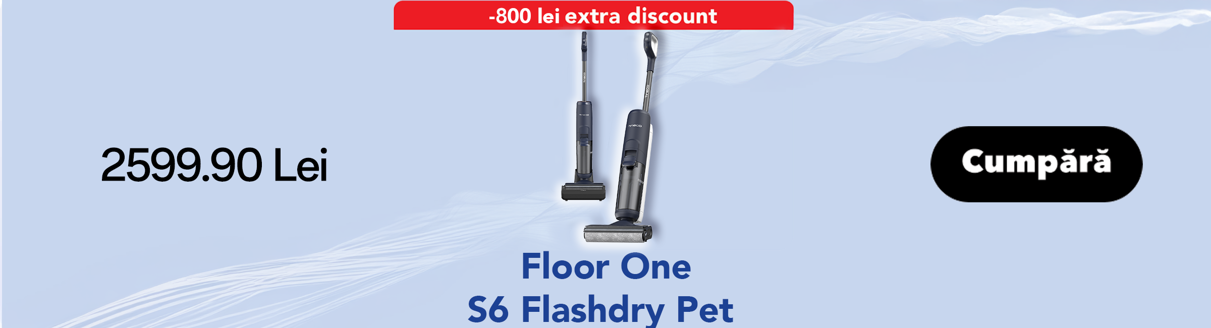 Electrofază Tineco Floor One S6 Flashdry Pet pentru curățare inteligentă a pardoselilor, ce aspire și șterge simultan, ideal pentru gospodării cu animale de companie.