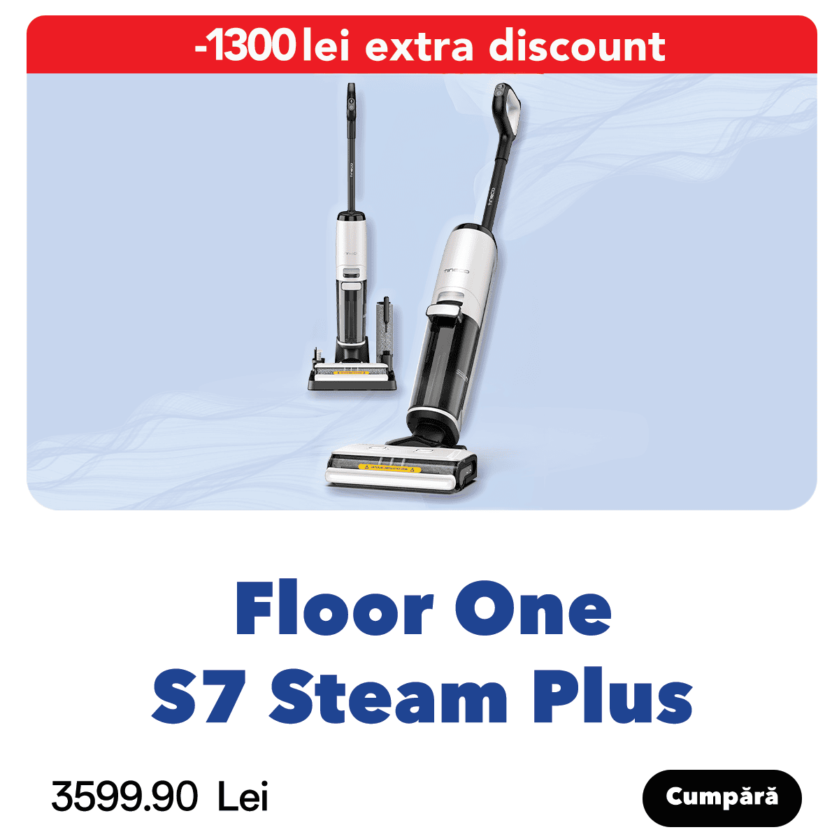 Podea inteligentă Tineco care aspiră și Șterge în același timp, cu tehnologie avansată pentru curățare eficientă. Design modern, ușor de folosit și ideal pentru menținerea igienei în casă.