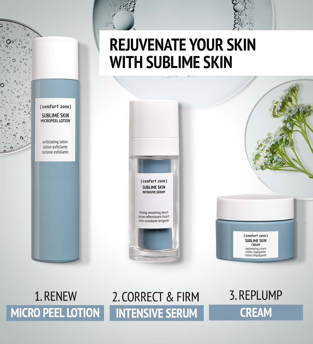 Sublime Skin skincare products for skin rejuvenation and firming.