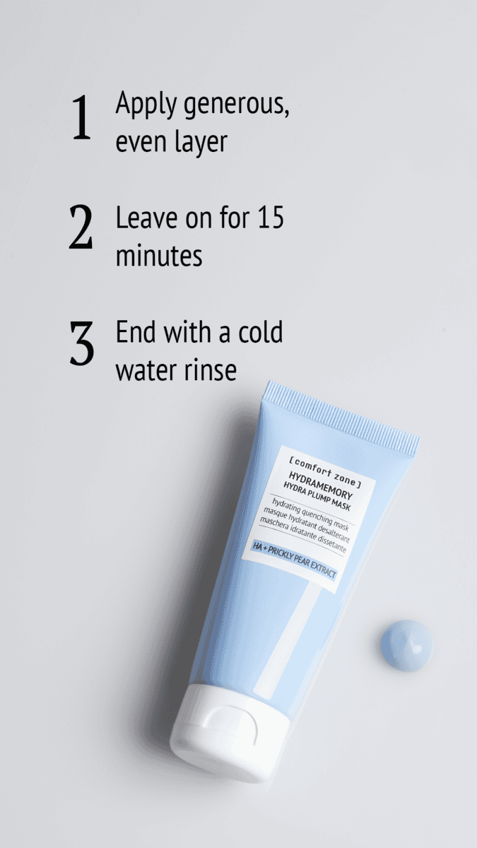 Hydramemory Hydra Plump Mask for deep hydration and skin plumping. Ideal for revitalising dull, dehy.