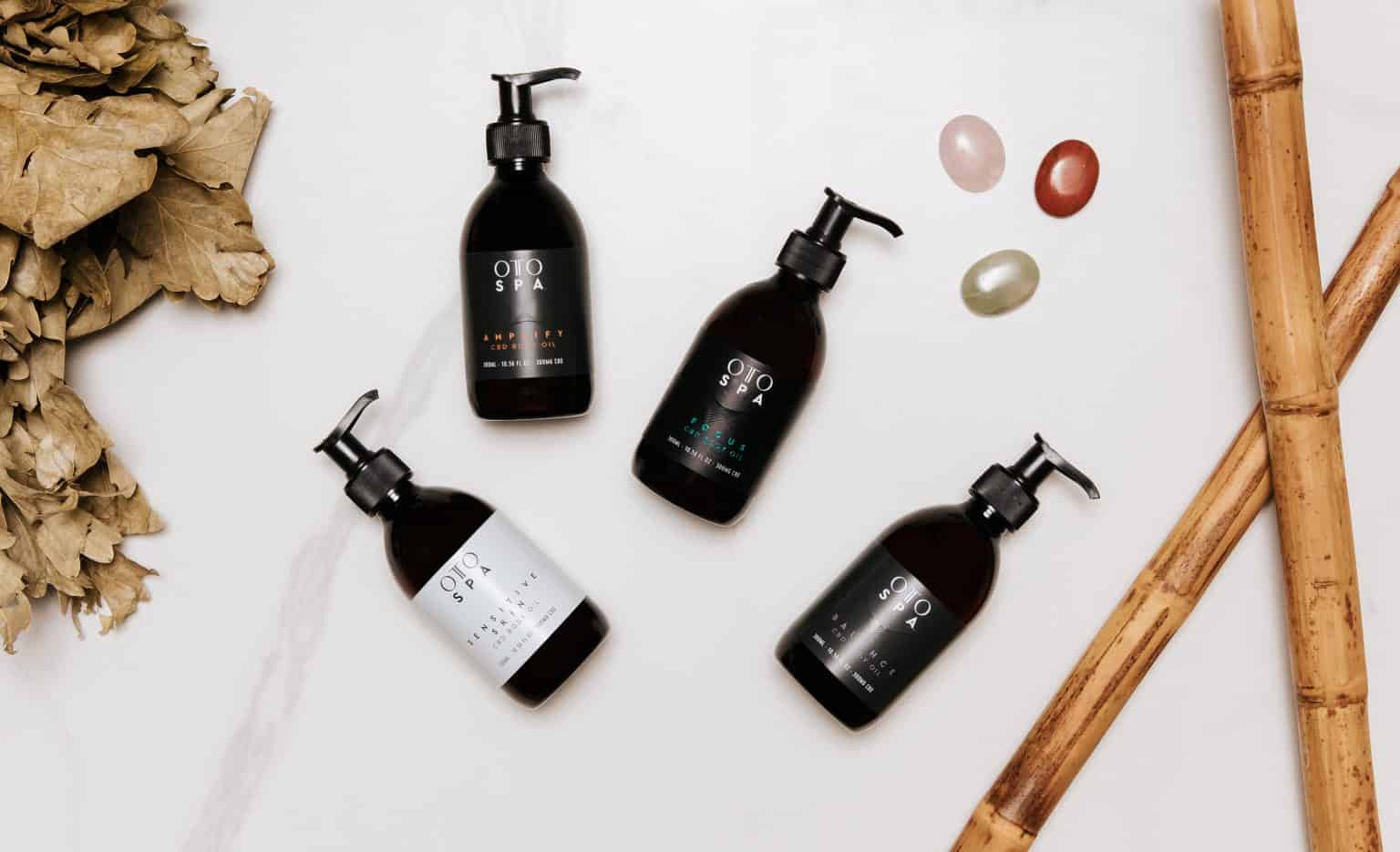 CBD skincare bottles for relaxation and wellness at Tonic Day Spa.