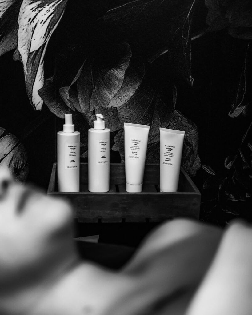 Relaxing facial skincare products for comfort zone facials at Tonic Day Spa.