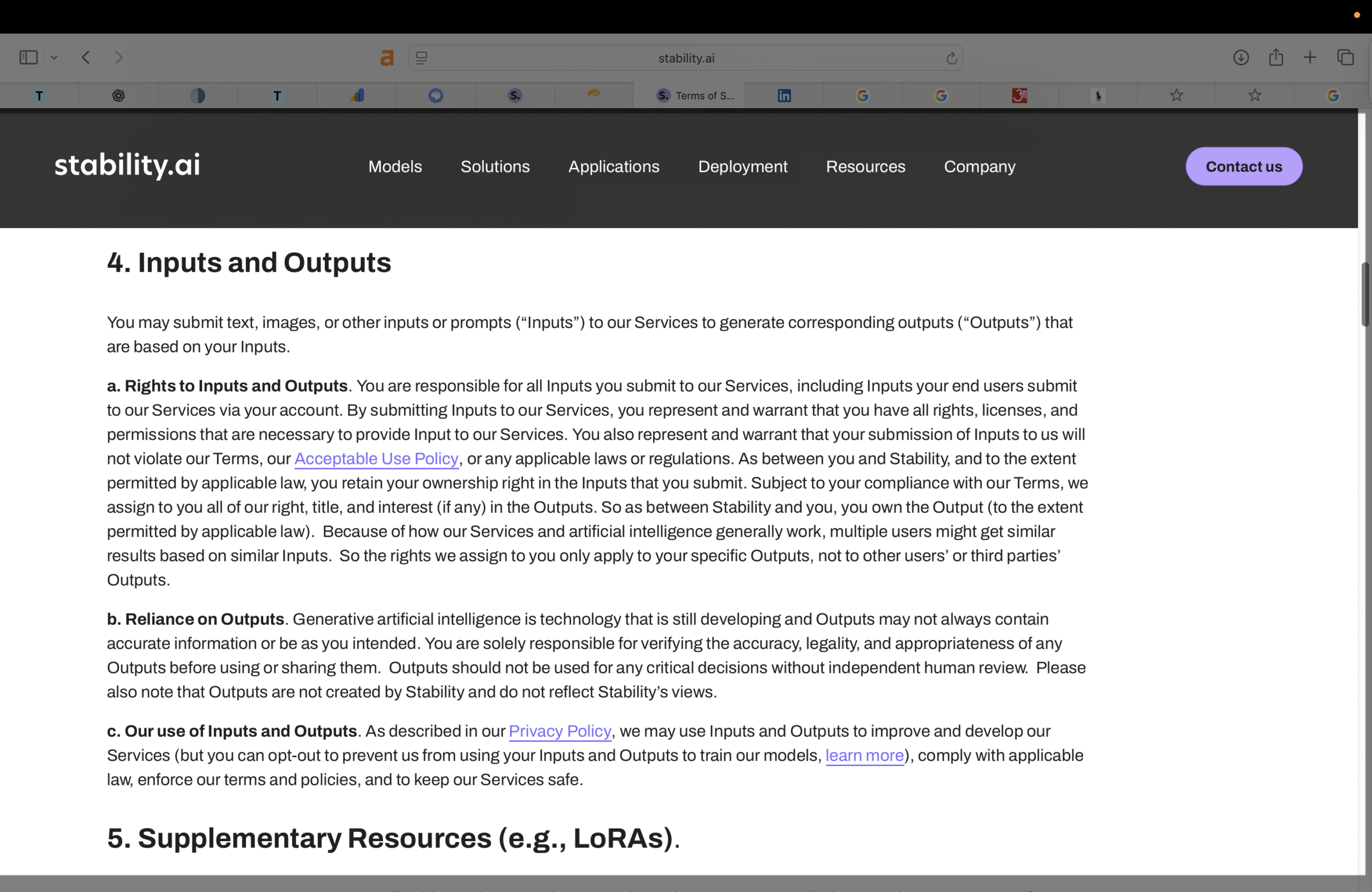 Screenshots of terms and conditions of stable audio 2.5