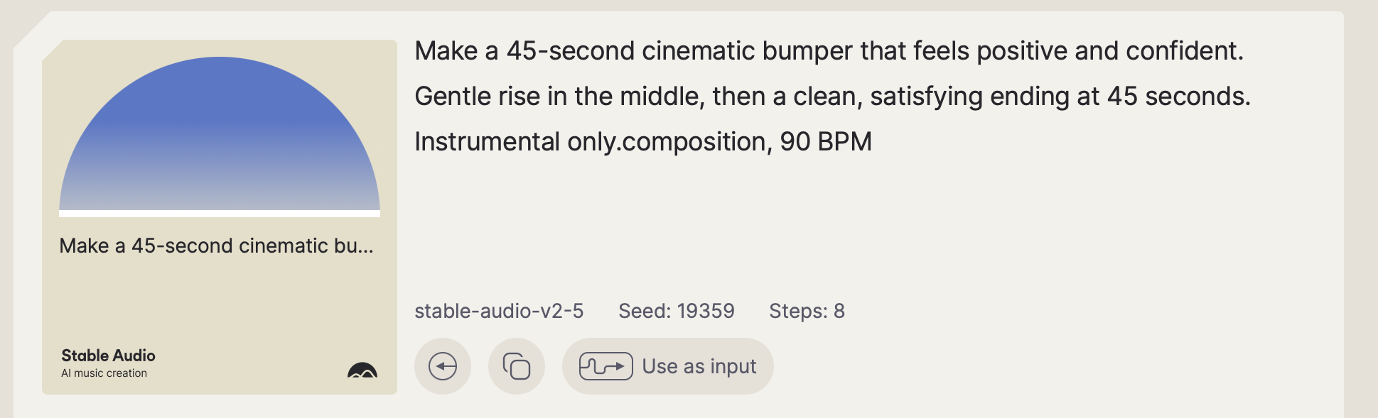 Screenshot of prompt for cinematic audio