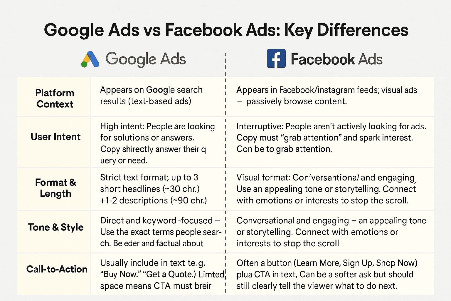 Google ad vs Facebook ads Copywriting