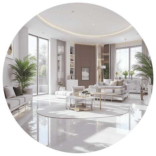 Bright, clean living room with polished floors, modern furniture, and natural light for a fresh, inv.