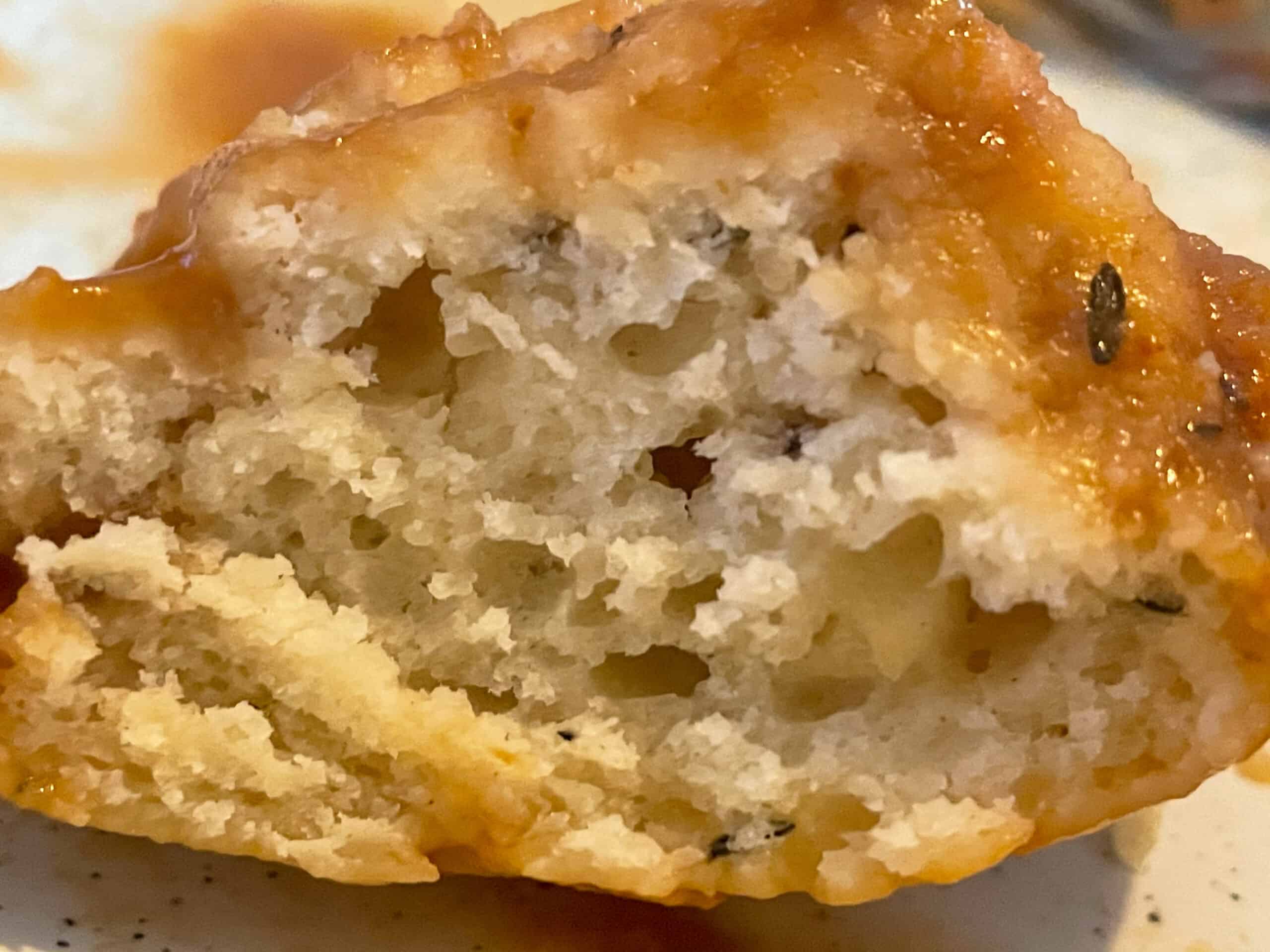 Fluffy dumpling close up of the insides.