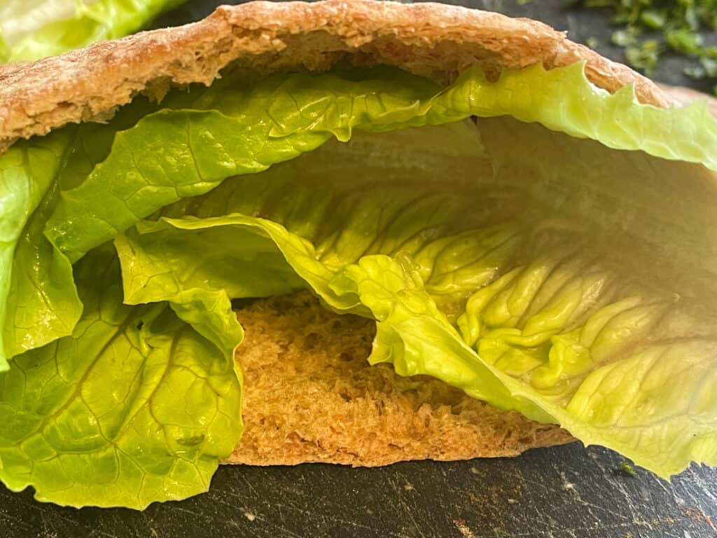 lettuce stuffed into pitta bread.