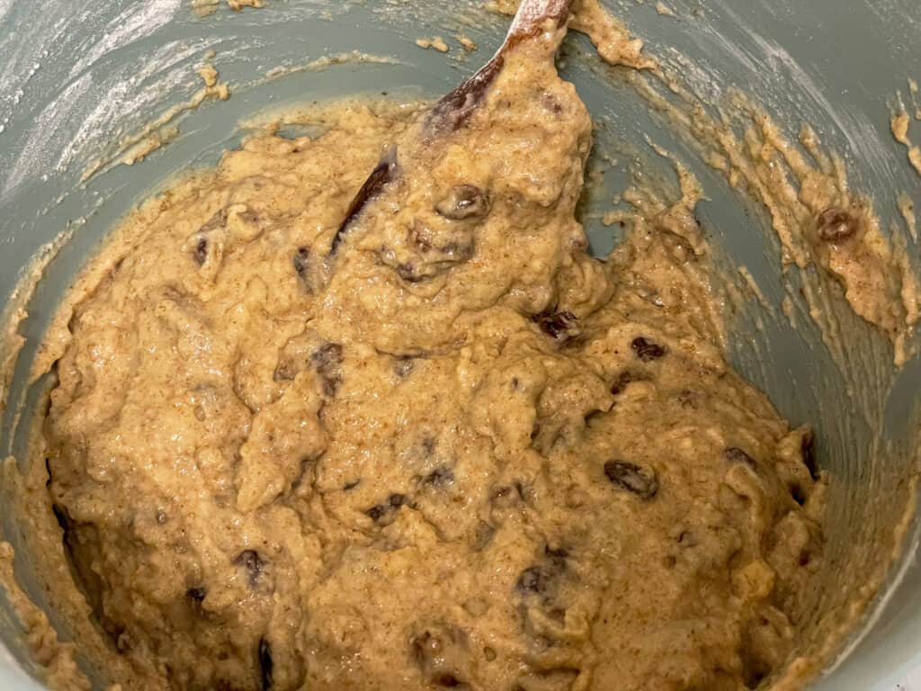 flour mixed through the Weetabix raw batter.