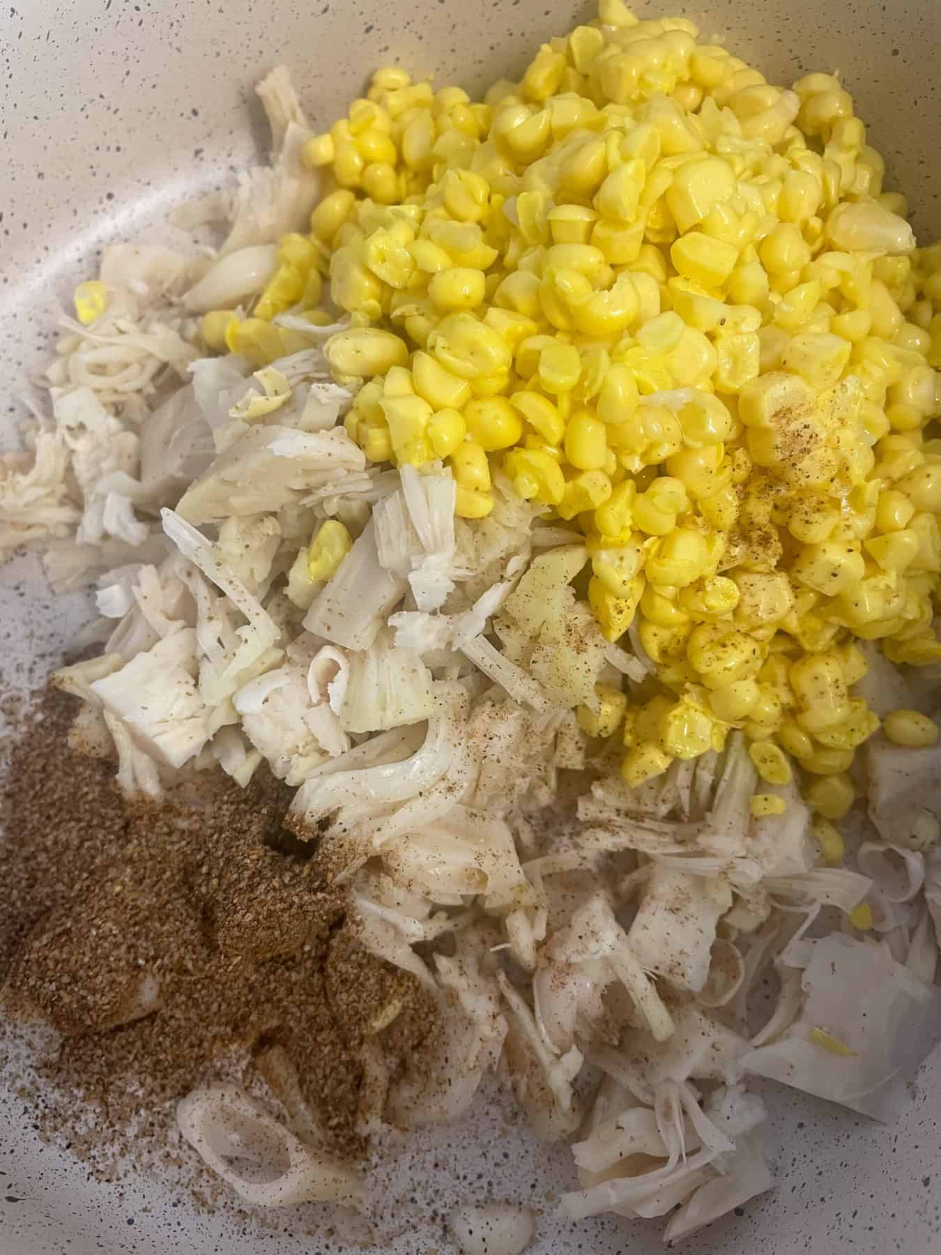 Ingredients for soup in soup pot.