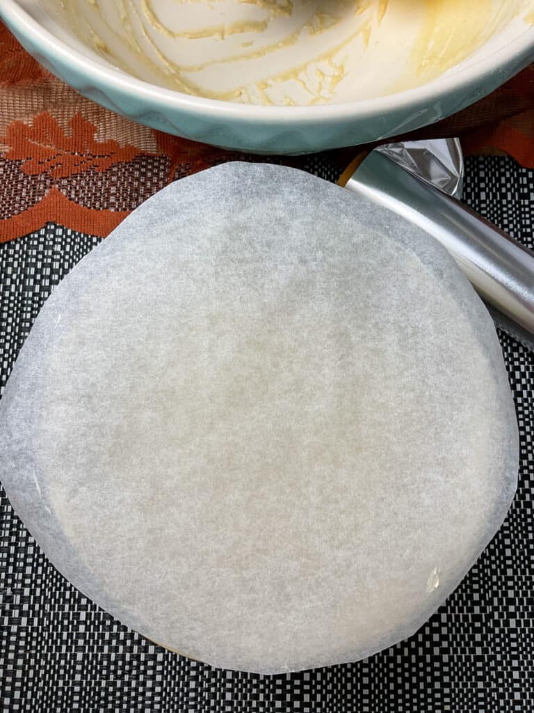 parchment paper lid added to pudding basin.