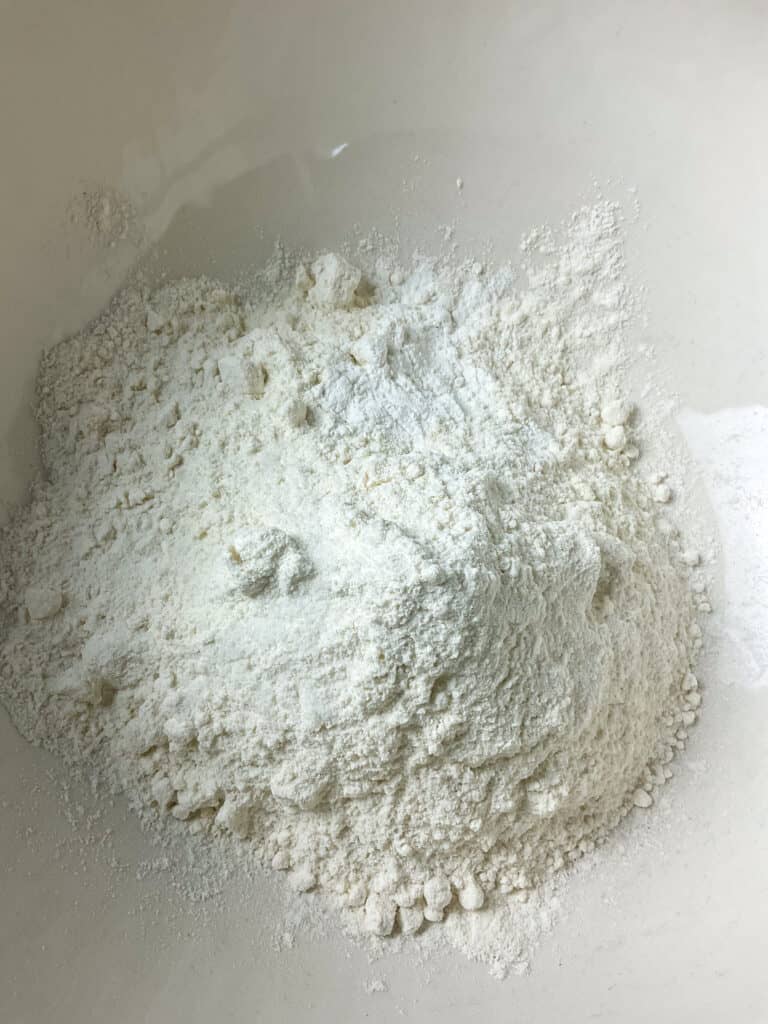 Flour in mixing bowl.