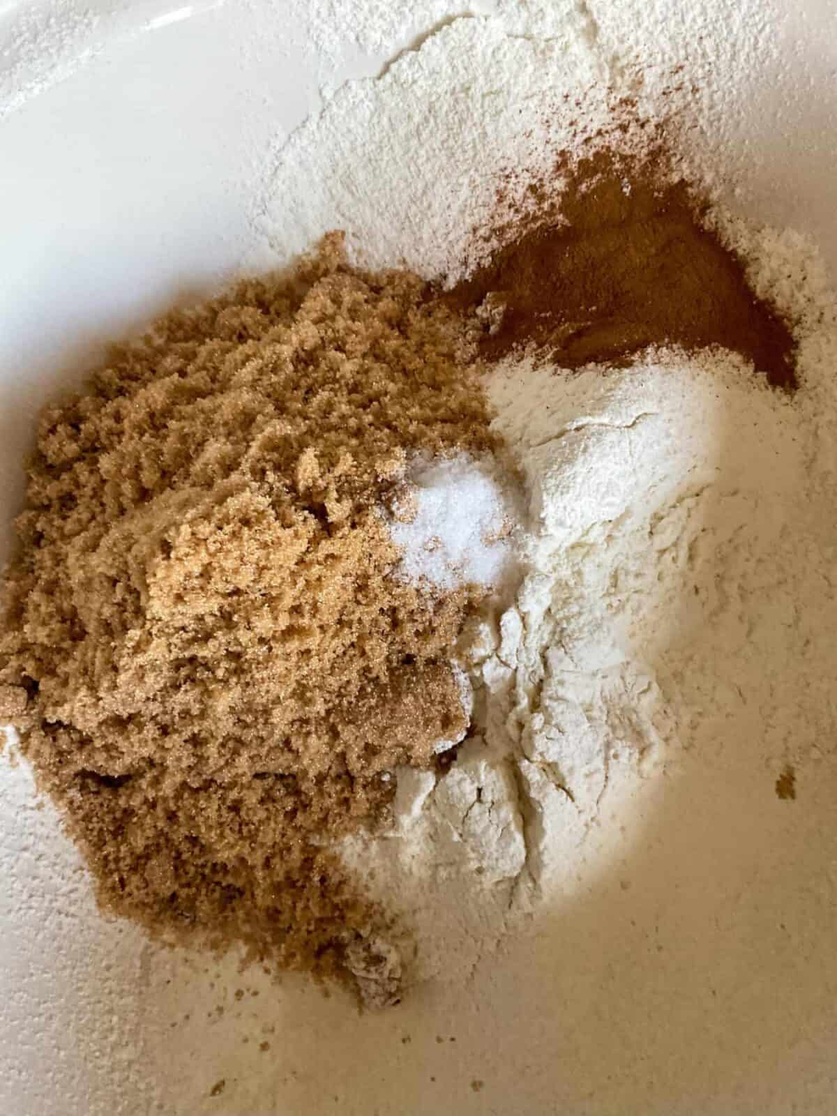 Dry ingredients added to mixing bowl.