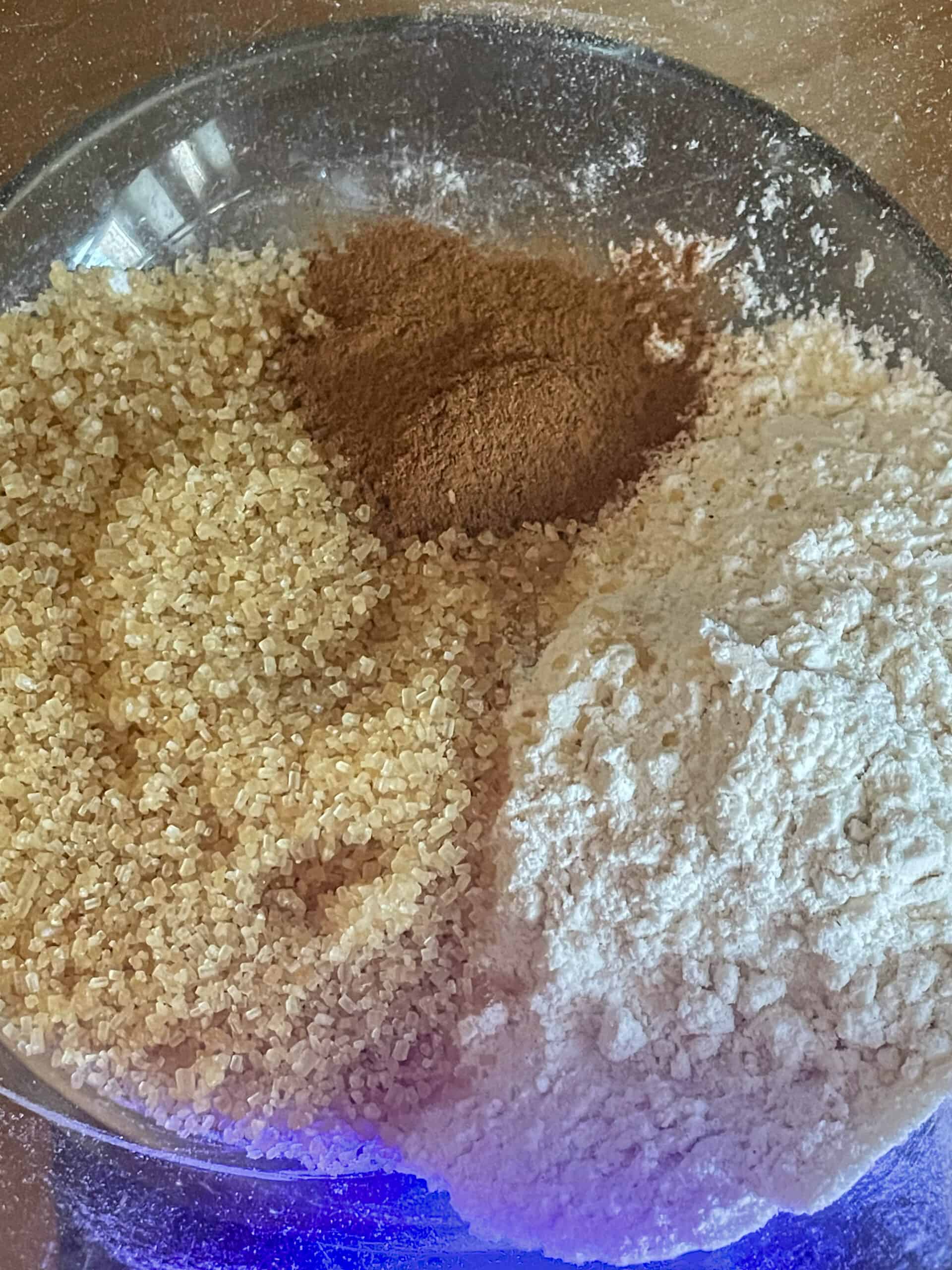 Crumble topping ingredients in mixing bowl.