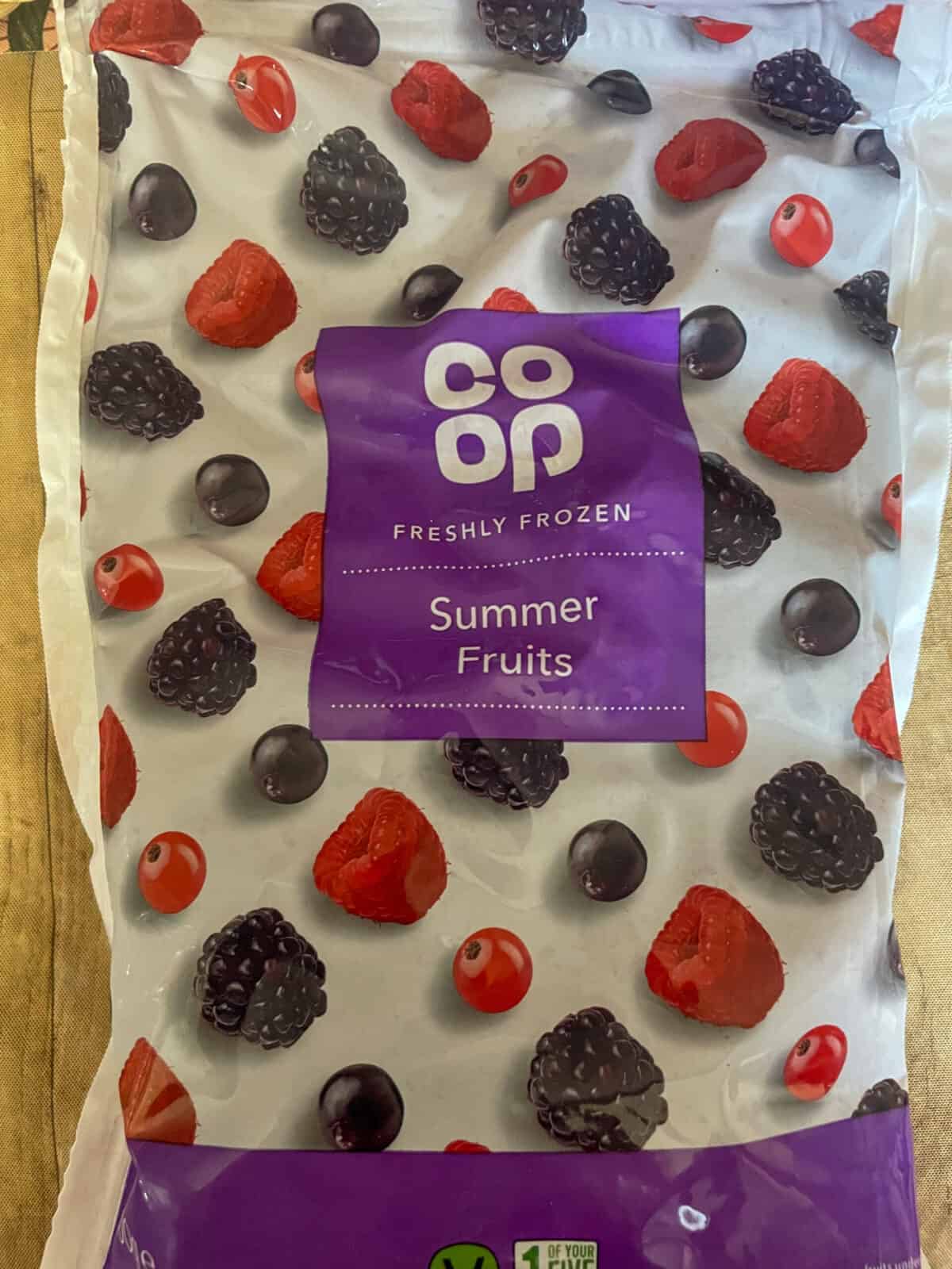 A packet for frozen mixed berries.