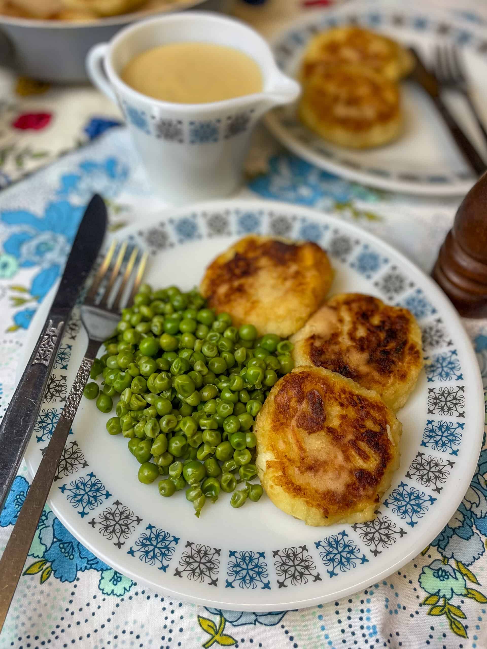 Close up of plate of parsnip patties.