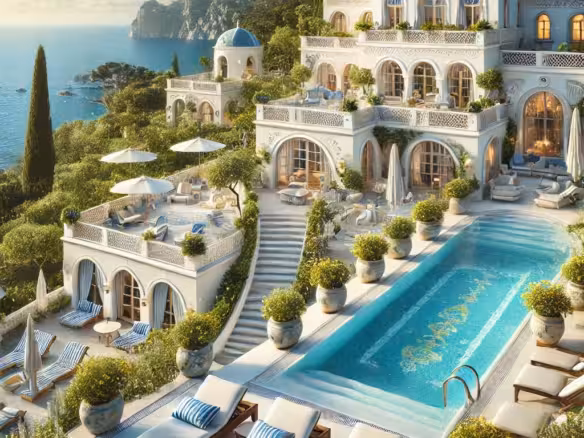 Luxurious coastal villa with pool and ocean view.