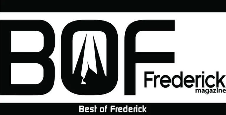 The Logo Features Bold Letters &Quot;Bof,&Quot; Incorporating A Mountain Design Within The &Quot;O.&Quot; To The Right, It Reads &Quot;Frederick Magazine&Quot; And Below, &Quot;Best Of Frederick.&Quot; This Black And White Emblem Reflects Our Values—Learn More About Us Through This Iconic Symbol.