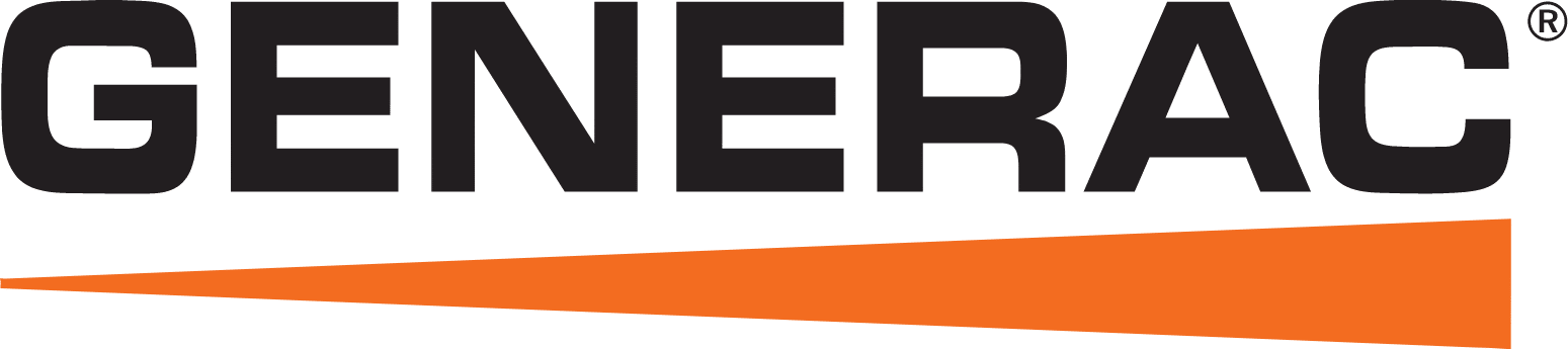 Generac Logo With The Brand Name In Black Capital Letters Above An Orange Triangular Shape.