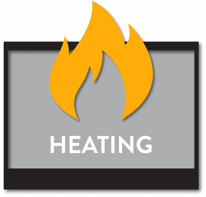 Illustration Of A Yellow Flame Above The Word &Quot;Heating&Quot; On A Gray Background.