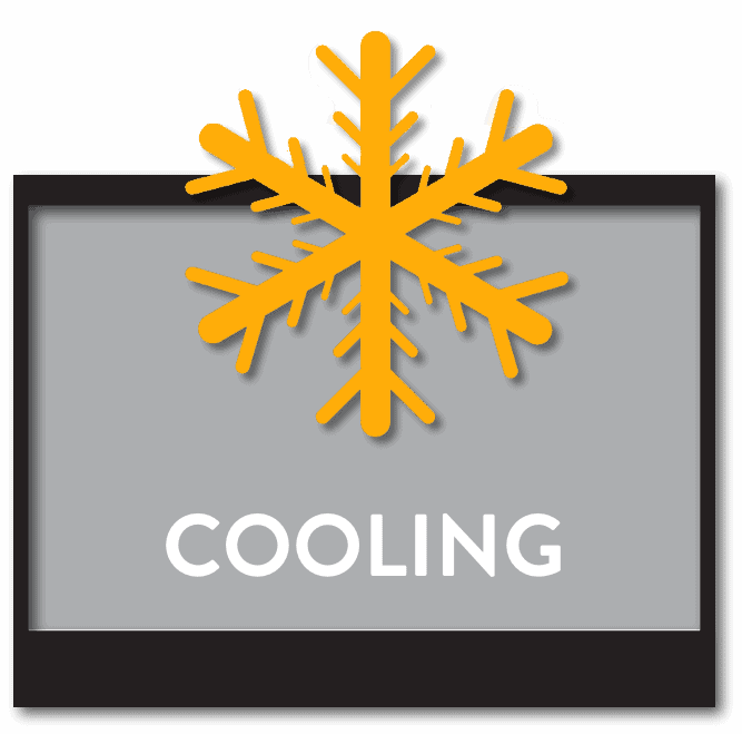An Orange Snowflake Graphic Is Centered On A Gray Background Above The Word &Quot;Cooling&Quot; In White Text.