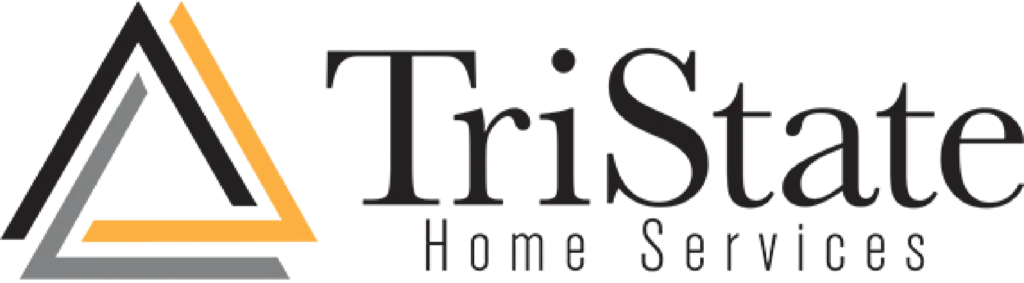 Logo Of Tristate Home Services Featuring A Black Stylized Triangle With Gray And Orange Lines On The Left And The Company Name In Black Text On The Right.