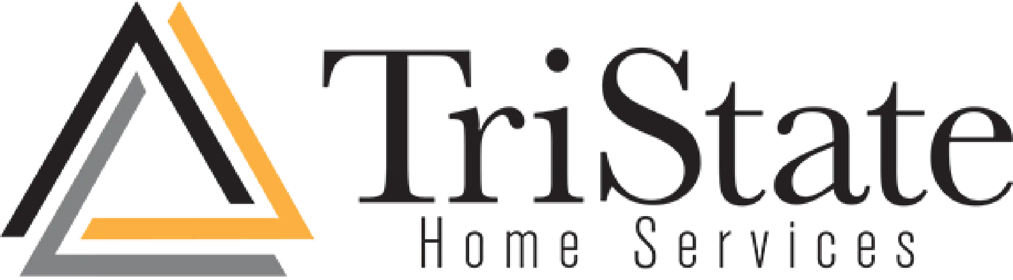 Logo of TriState Home Services featuring a black stylized triangle with gray and orange lines on the left and the company name in black text on the right.