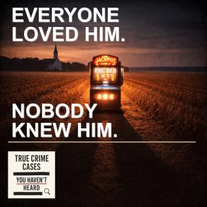 Haunting true crime case image featuring a jackpot slot machine in a field at sunset, representing mysterious and unheard cases.