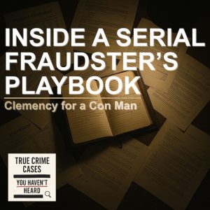 High-quality alt text for true crime serial fraud case analysis.