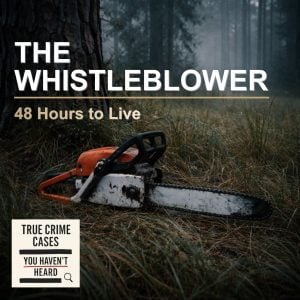 Mysterious chainsaw in a forest setting, related to true crime stories and unheard cases.