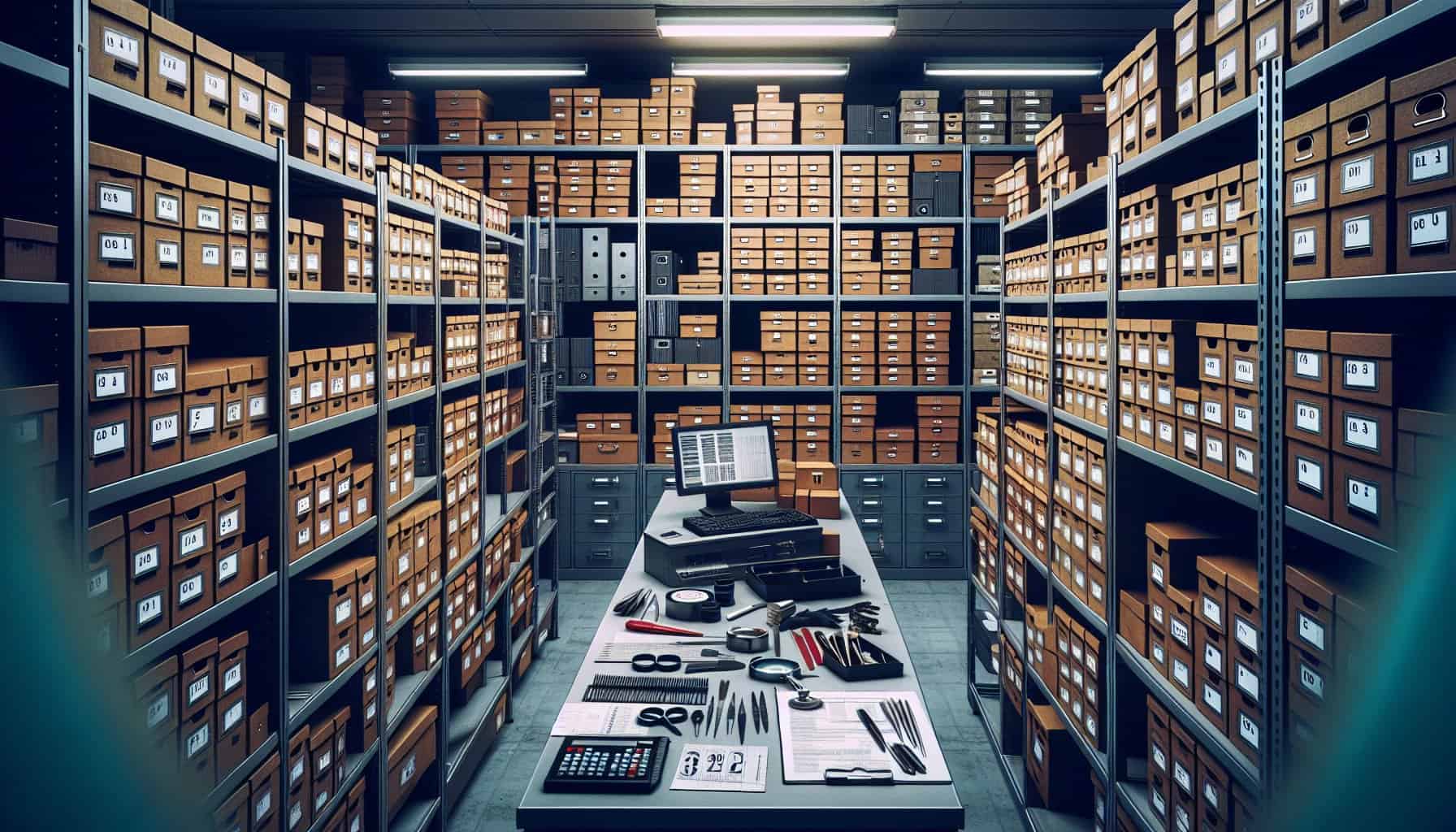 Extensive file storage of true crime case evidence and documents in a secure archive room.