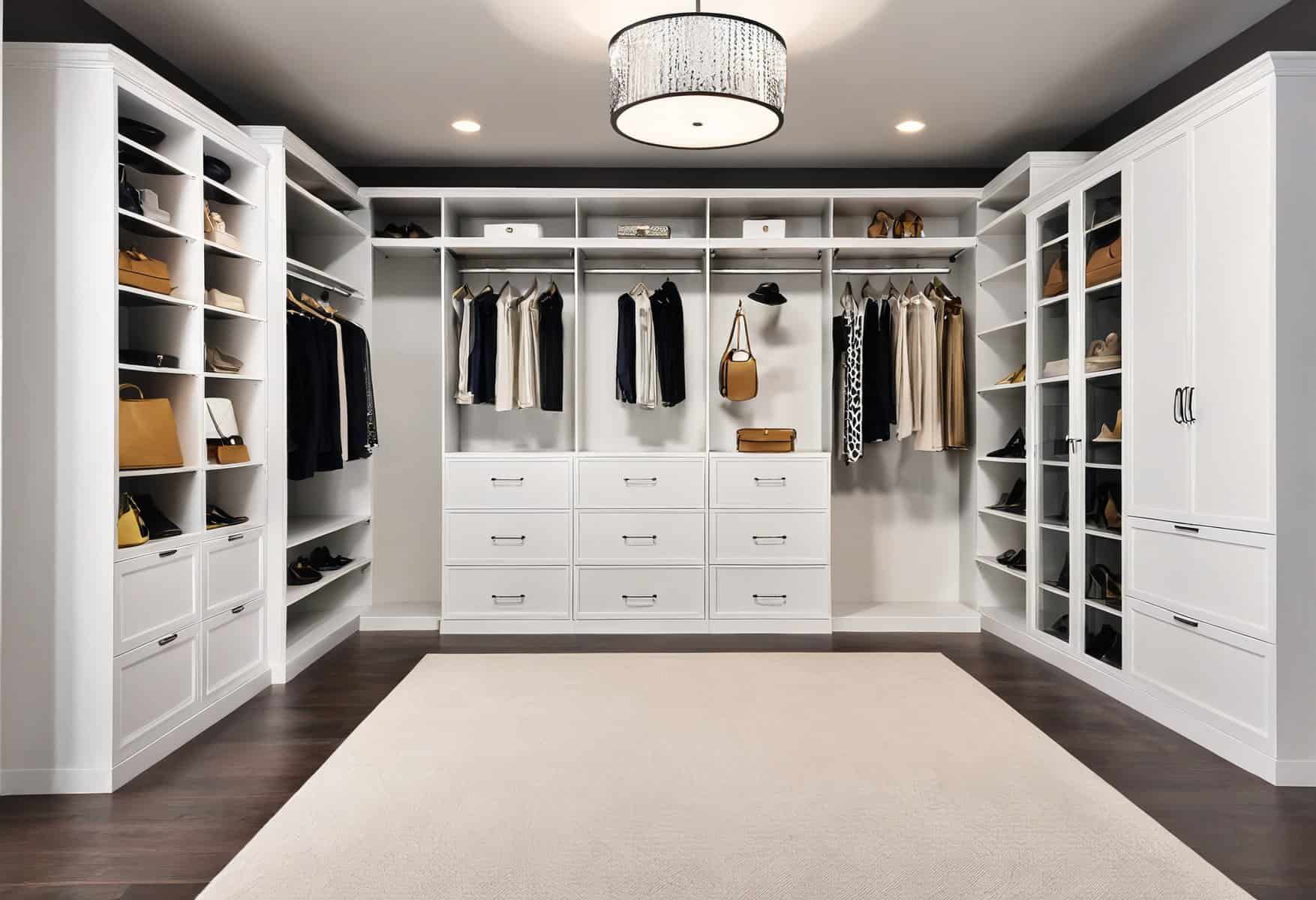Customized walk-in closet maximizing storage and style. Customized walk-in closet maximizing storage and style.