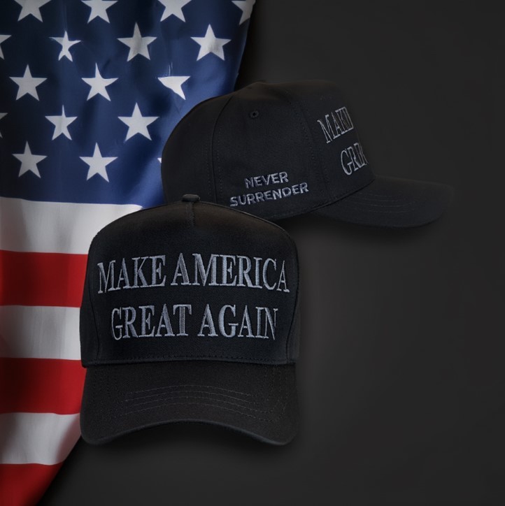 Never Surrender, Black MAGA Hat