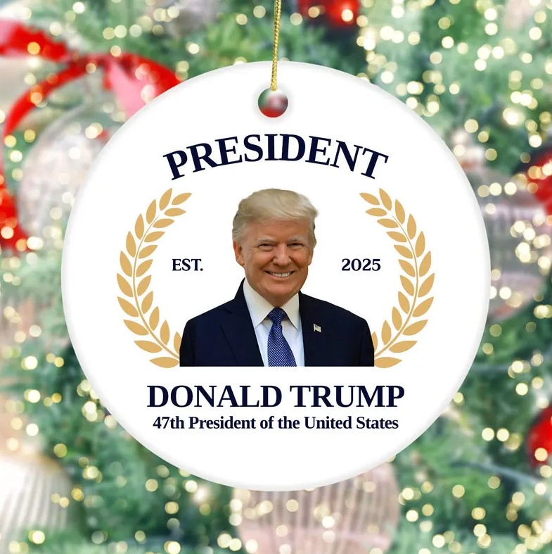 President Donald Trump Ornament 47th President of The United States Inauguration Day 2025 Election 2024 Ceramic Christmas Tree Ornament