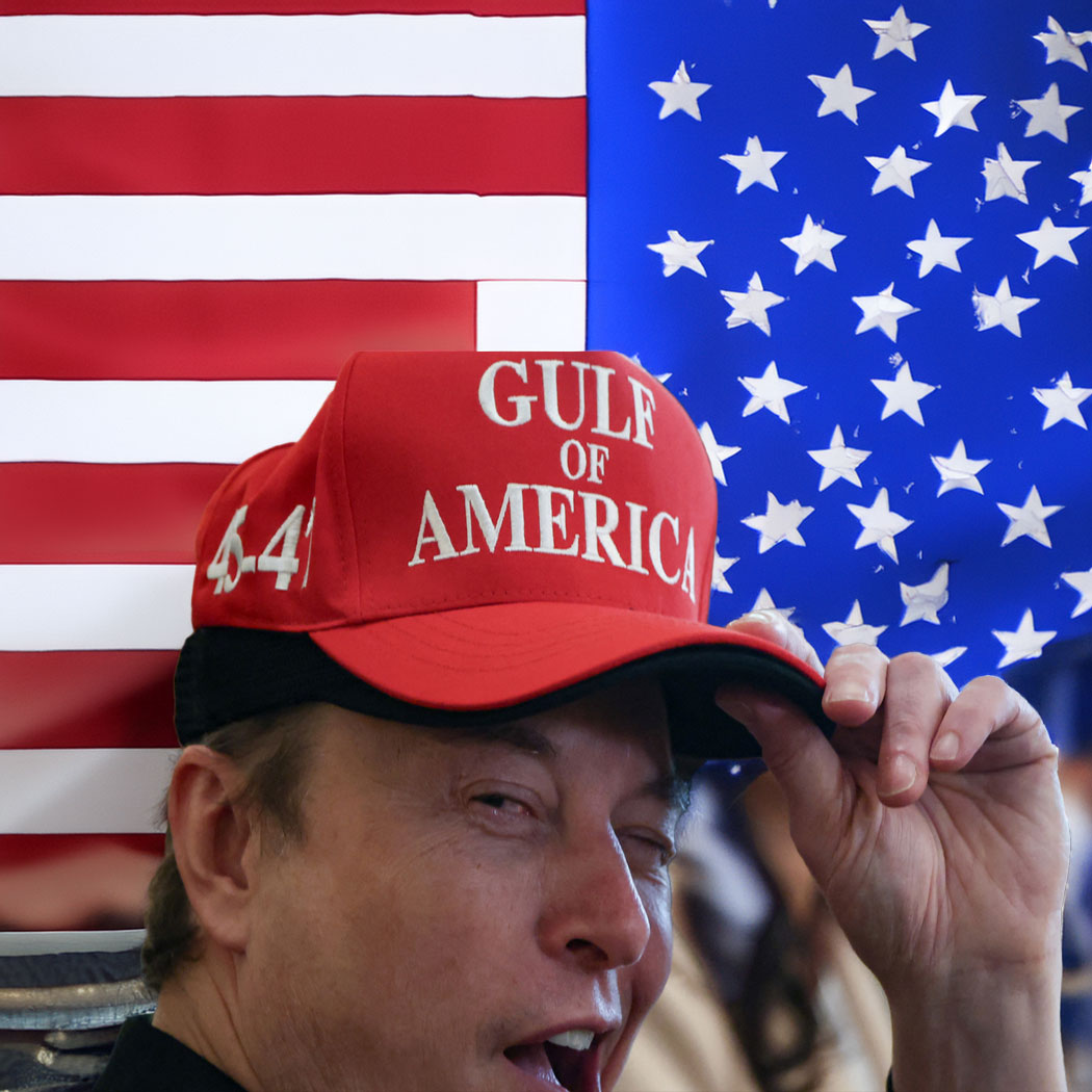 Elon Musk wears two hats including ‘Gulf of America’